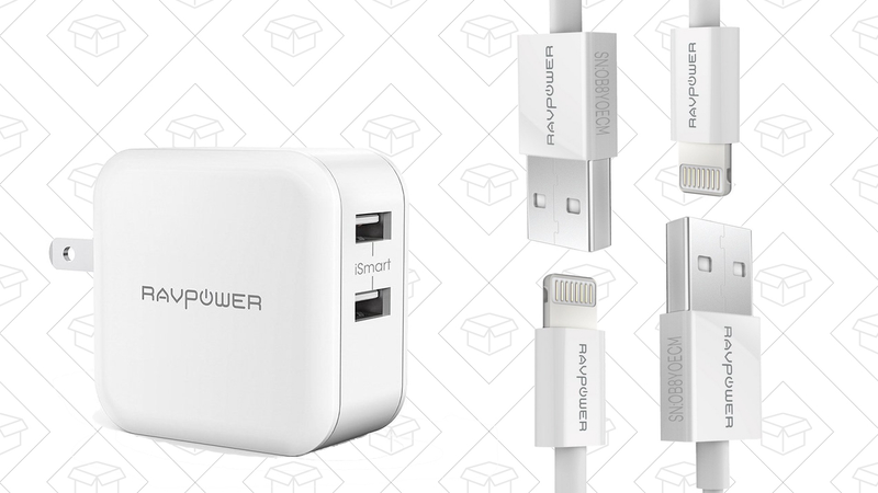 RAVPower Dual-Port Charger + Two Lightning Cables, add both to cart and use code 8XVF3BHL